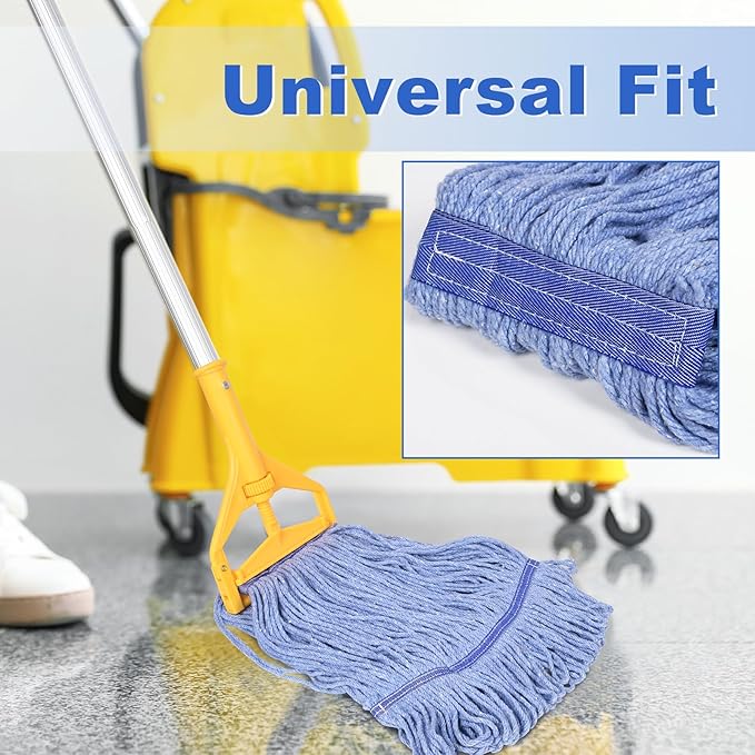 4 Pack Mop Head Heavy Duty Commercial Replacement, Wet Industrial Blue Cotton Looped End String Head Refill for General and Floor Cleaning Mop Replacement