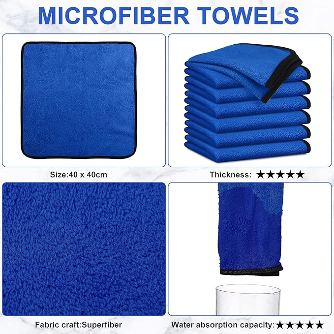 Tallew 60 Pcs Microfiber Towels 16 Inch x 16 Inch Microfiber Cloth Car Drying Towels for Cars Washing Polishing Office Windows Cleaning Household Supplies (Blue)