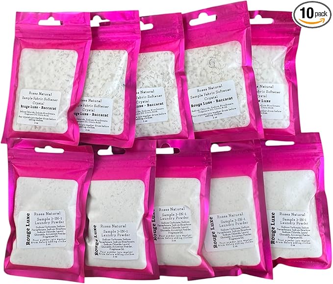 Travel Laundry Bundle, 10 Pre-Measured Packets, 5 Laundry Powder and 5 Fabric Softener Crystals, Patchouli and Rouge Luxe Scents (Rouge Luxe)