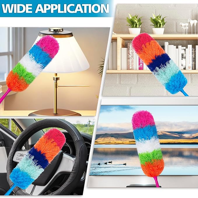 2 Pack 22-Inch Rainbow Reusable Microfiber Dusters,Bendable and Washable Feather Duster for Everyday Cleaning in Home, Library, Office, Car, and More