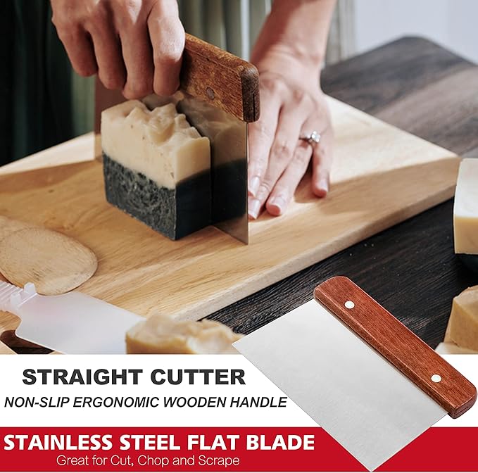 2 pcs Rectangular Soap Molds Kit with Cutters - 42oz Flexible Silicone Loaf Soap Mold with Wooden Box, Stainless Steel Wavy & Straight Scraper for Homemade Craft Soap Making Supplies