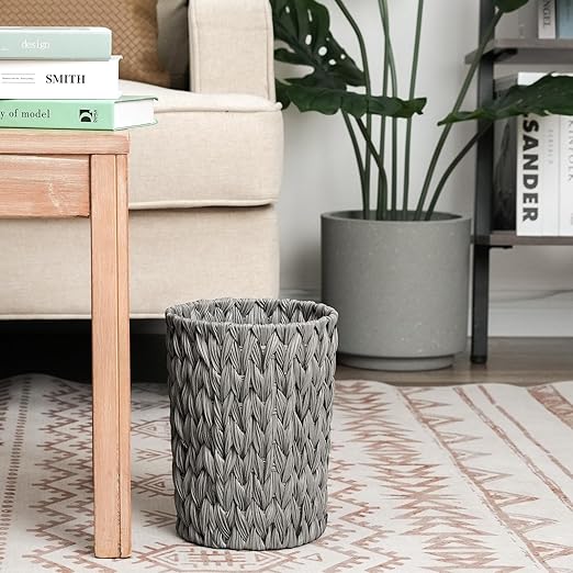 GRANNY SAYS Small Wicker Trash Can, 2 Gallon Bathroom Waste Basket, Small Bathroom Garbage Can, Plastic Trash Basket for Decor, Round Wastebaskets for Office, Bedroom, Cabinet, Grey