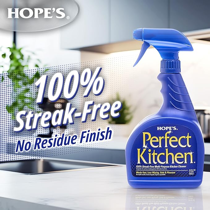 HOPE'S Perfect Kitchen Cleaner Spray - 32 Oz No-Residue All Purpose Cleaning Spray - Multisurface Degreaser for Counters, Stoves, Microwaves, and More - Pet and Home Safe - Pack of 12