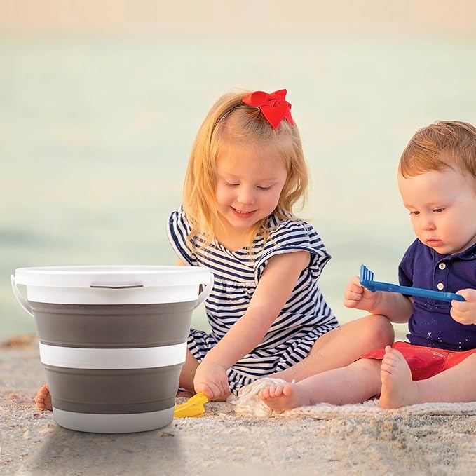 2-Pack Small Collapsible Bucket 1.3 Gal/5L, BPA-Free - Space-Efficient, Portable Foldable Water Pail for Household, Outdoor Use, Car Wash, Camping, Fishing - Duo Colors Grey & Blue