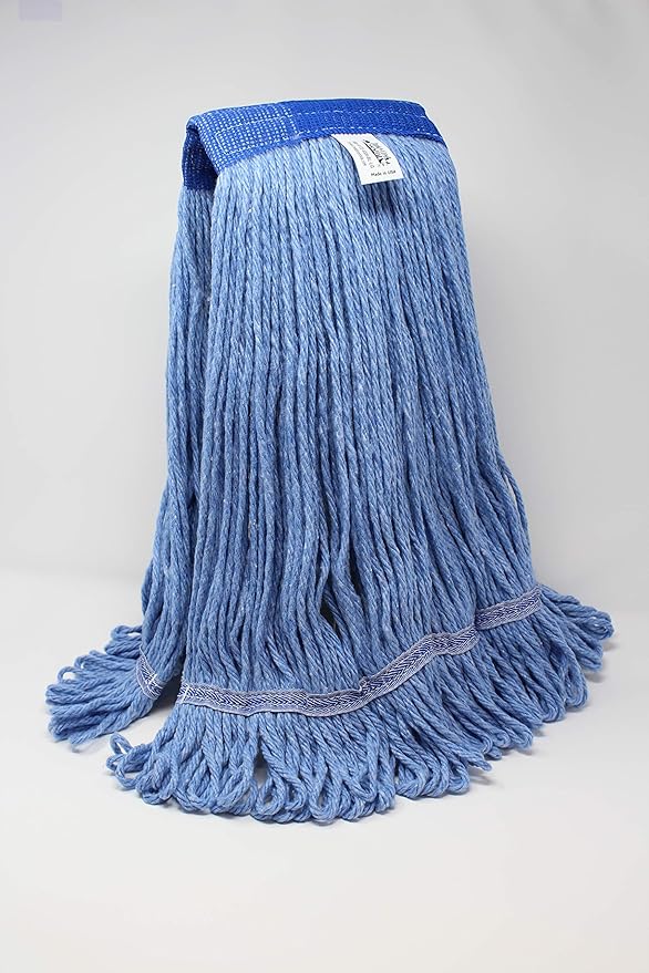 Turkey Creek Essentials Mop Heads Commercial Grade USA Made Looped End Heavy Duty Large Mop Head of Blue 4-Ply Synthetic Yarn Industrial Wet Mop Head Replacement and String Mop Refills (6, Large)