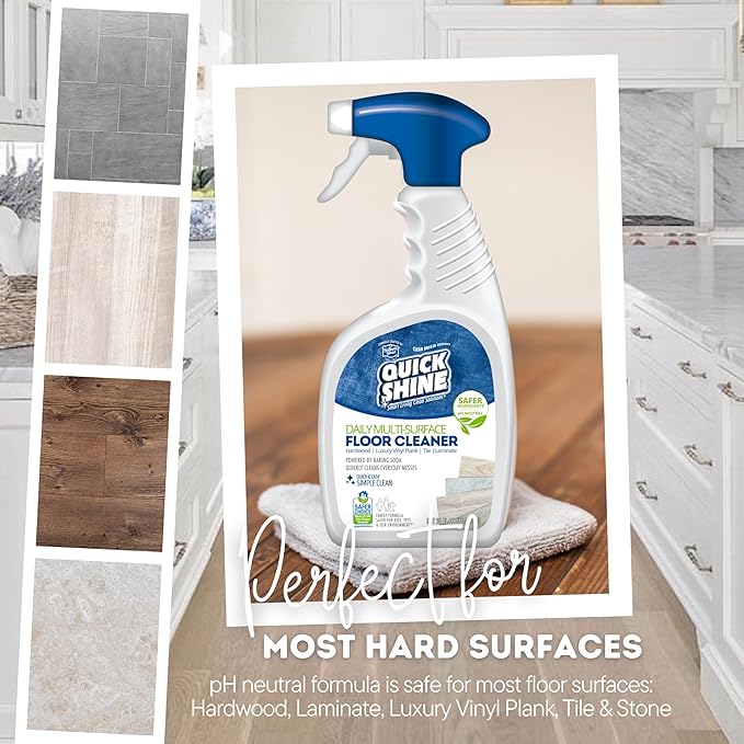 Quick Shine Multi Surface Floor Cleaner Daily Care 24oz | Plant-Based, Ready to Use, Dirt Dissolving, Streak Free, No Rinse | Use on Hardwood, Laminate, Luxury Vinyl Plank, Tile & Stone | Safer Choice