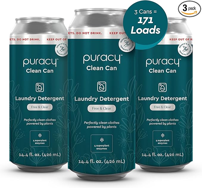 Puracy Liquid Laundry Detergent Clean Can Refill - Enzyme-Powered Liquid Laundry Detergent Concentrate, Natural Laundry Detergent Seen on TikTok, Non-Toxic (Free & Clear, 14.4 fl)