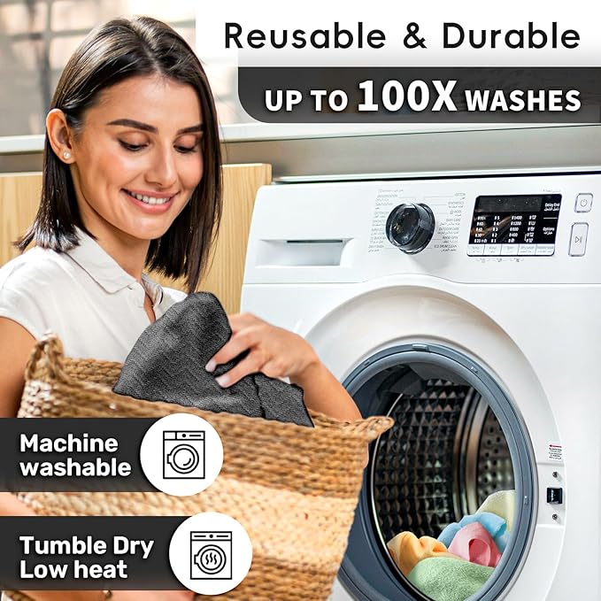 Microfiber Cleaning Cloths Roll, 75 Pack Tear Away Microfiber Towels Roll, 12" x 12" Lint Free Rags, Reusable Cleaning Cloths,Washable,Scratch Free,Ultra Absorbent Dish Rags(Dark Grey Ripple)