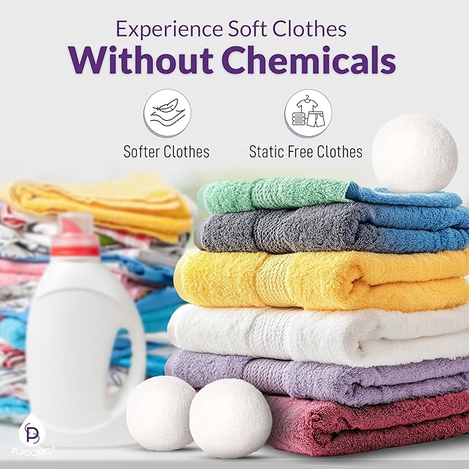 Pursonic 4-Pack Laundry Wool Dryer Balls with Lavender & Peppermint Essential Oil Scent - Reusable Fabric Softener Balls Made from Pure New Zealand Wool - 2.75" Diameter