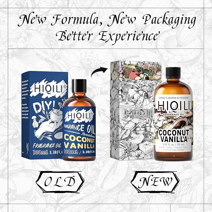 HIQILI Coconut Vanilla Fragrance Oil - for Candle Making, Soap Making, Essential Oil for Diffuser, Humidifier, Home& Hotel & Car Use - 5.07 Fl Oz