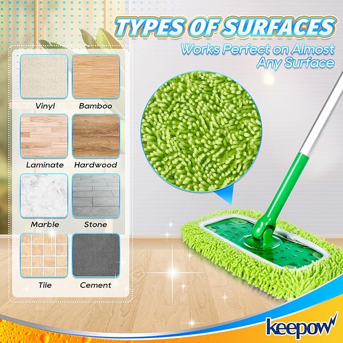KEEPOW Reusable Dry Sweeping/Wet Mopping Cloths Compatible with Swiffer Sweeper, Washable Microfiber Mop Pads Refills for Hard-Surface/Hardwood Floor Cleaning, 4-Pack (Mop is Not Included)