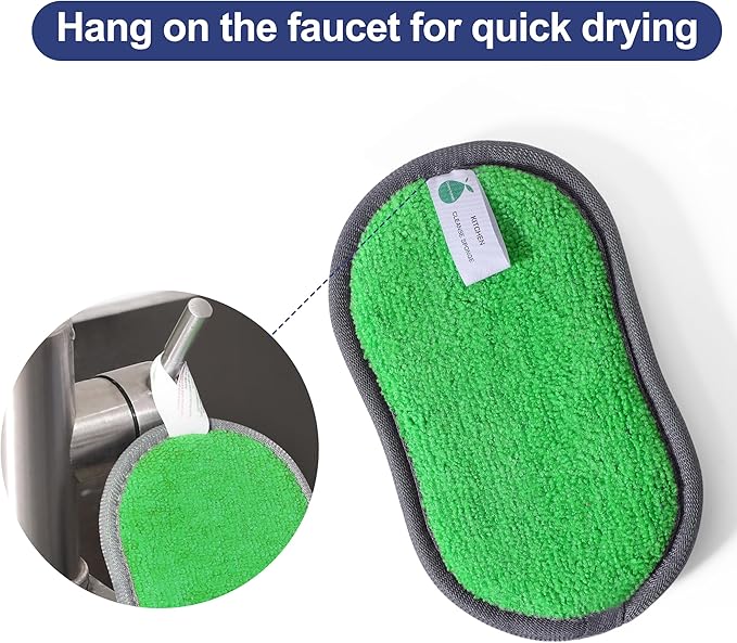 Multipurpose Sponges Kitchen,6 Pack Reusable Non-Scratch Scrub Sponge,Rough Scrubbers Side for Pots and Pans,Soft Microfiber Scrub Side for Washing Dishes