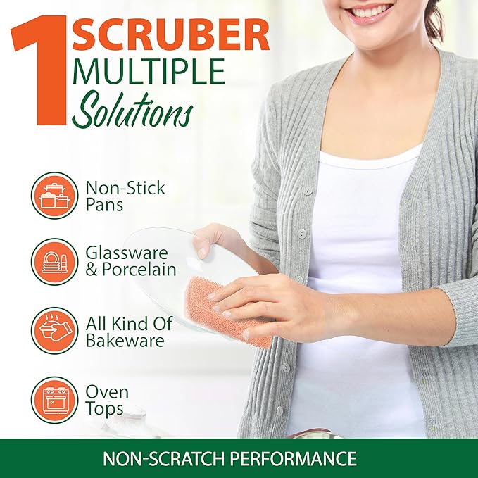 Peachy Clean Silicone Dish Sponge Scrubbers, Fresh Peach Scent, Non-Scratch, Odor-Resistant, Durable Dish Sponges for Kitchen