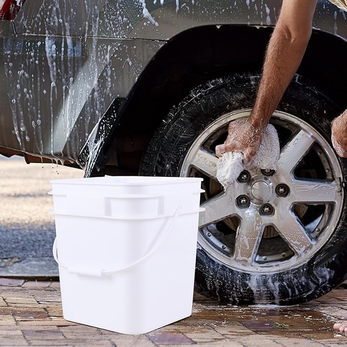 4 Pack Food Plastic Utility Pail with Lid and Handle, 3 Gallon Square Buckets for Storage Food, White