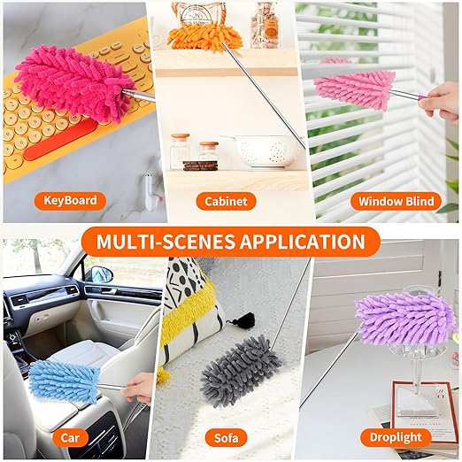 Mini Duster for Cleaning, 360° Bendable Hand Dusters with Extension Pole, Washable Small Duster for Car Interior, Office, Furniture