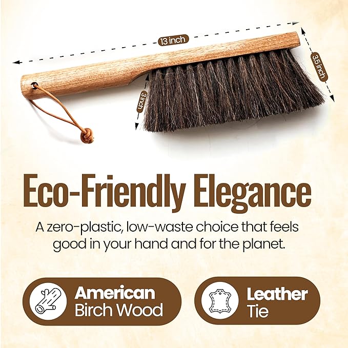 Dustpan Bench Woodworking Brush-USA 13 inch Horsehair Brushes are Used for Counter, Furniture, Drafting, Patio, Fireplace Cleaning, Shop Brush, Leather Tie, Woodworking Tool & Accessories