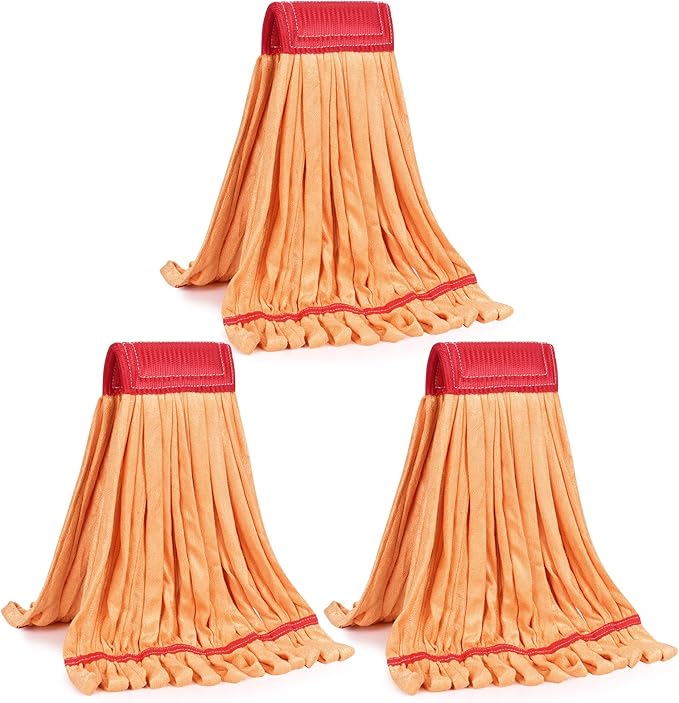 Matthew Cleaning Microfiber Tube Mop(Meduim,Orange,3Pack) Heavy Duty Mop Head Replacement,Excellent Absorbency,Premium launderability,Reusable,Loop end for Home,Commercial and Industrial Use