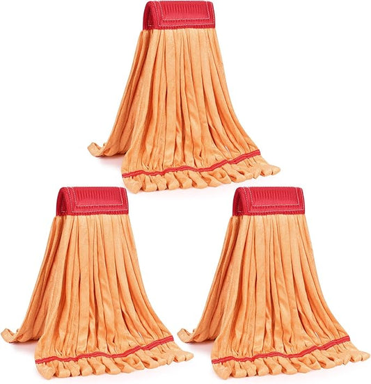 Matthew Cleaning Microfiber Tube Mop(Meduim,Orange,3Pack) Heavy Duty Mop Head Replacement,Excellent Absorbency,Premium launderability,Reusable,Loop end for Home,Commercial and Industrial Use