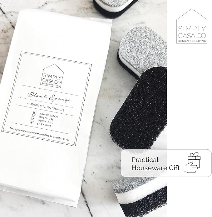 Kitchen Dish Cleaning Sponges - Pack of 6 | Non-Scratch & Fast-Drying | Reusable Scrubbers for Kitchen & Household Use | Stylish Black & White Design