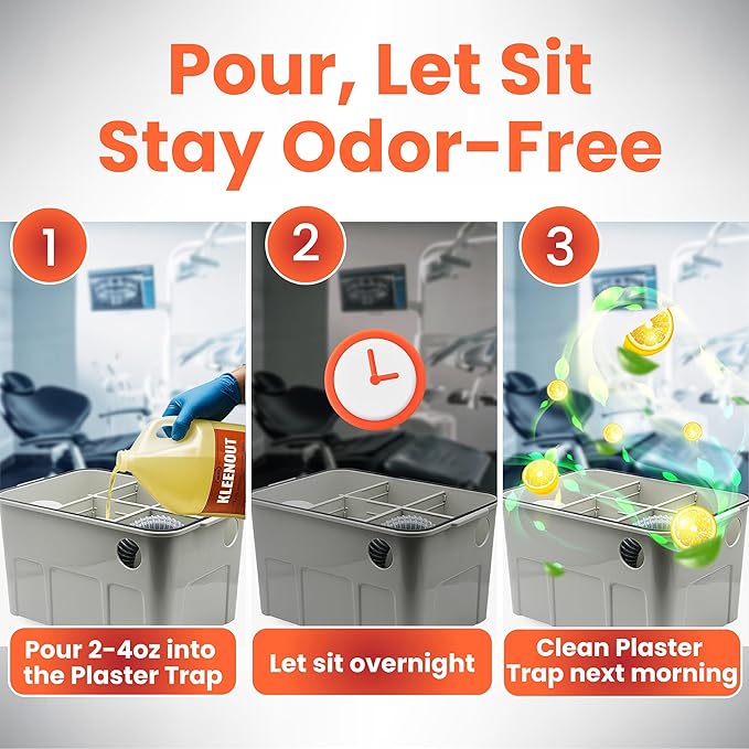 Kleenout Deodorizer & Degreaser for Plaster Traps, Dental & Lab Drains, Citrus Based, Non-Caustic, Amalgam Separator Compatible, Safe on All Pipes, 1 Gallon