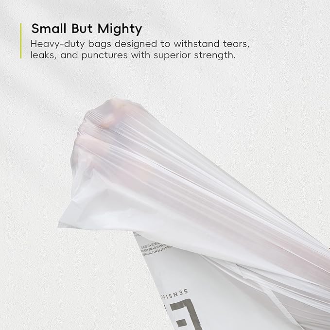 EKO 1.6 Gallon / 3-6 Liter, 80 Count Small Drawstring Trash Bags, Extra-Strong Unscented Garbage Bags, Easy-Dispense Roll for Kitchen & Household Use, Resists Tears, Leaks and Punctures, Code A, White