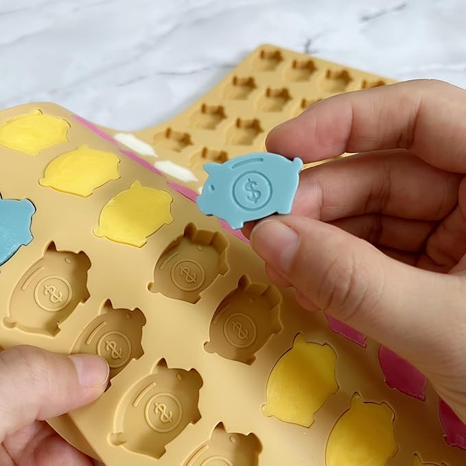 Adorable Piggy Bank Silicone Molds for Homemade Chocolates, Gummies, Candies with Scraper