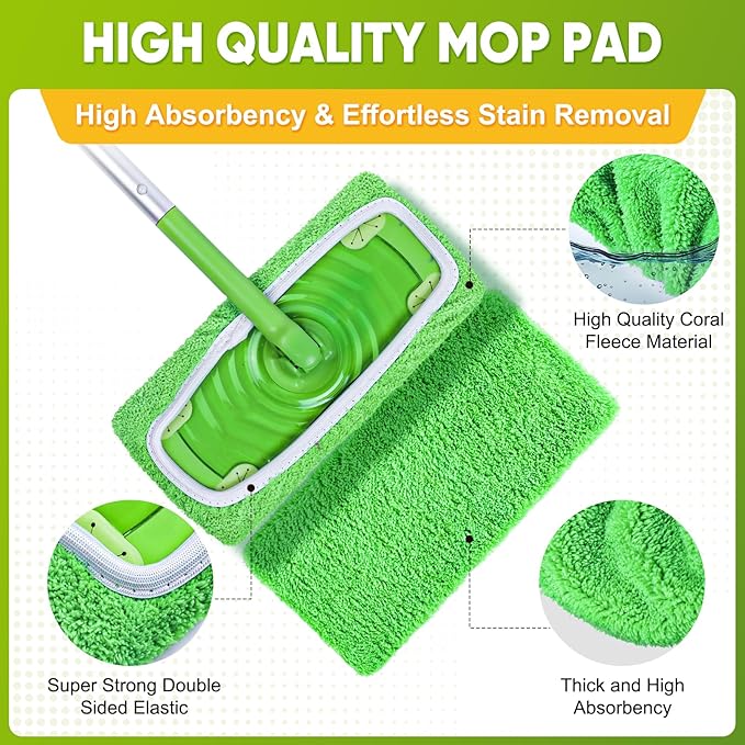 6-Pack Reusable Microfiber Mop Pads Compatible with Swiffer Sweeper, Dry & Wet Sweeping Cloths - Washable Wet Pads Refill for Multi-Surface/Hardwood Floor Cleaning