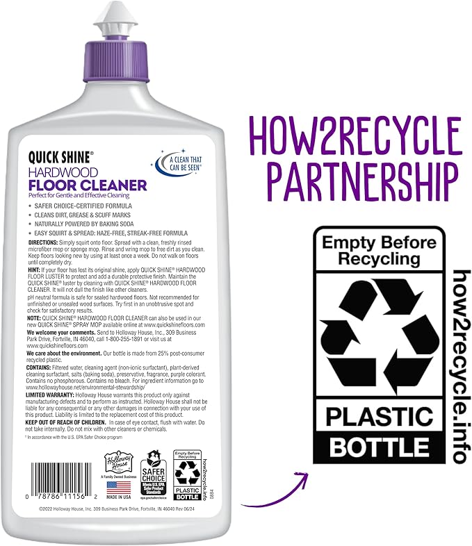 Quick Shine Hardwood Floor Cleaner 27oz, 6Pk| Use in Spray & Vac Mops| Removes Dirt & Scuff Marks| Ready-to-Use, Streak Free, No Rinse| Safer Choice Cleaner| Perfect for Gentle and Effective Cleaning