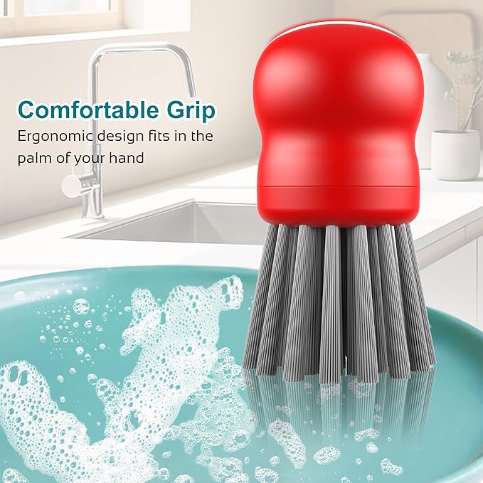 Mini Dish Brush for Cleaning Chicken Shredder, Palm Brush Dish Scrubber with Ergonomic Grip, Kitchen Brush for Washing Dishes, Pans, Pots, Sink, 1 Pack (Red)