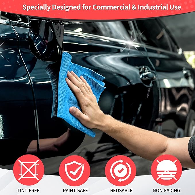 HOMERHYME Shop Towels, 100 Pack Microfiber Towels for Cars, Microfiber Cleaning Cloths, Bulk Multipurpose Lint-Free Cleaning Rag for Mechanic Automotive Garage Office, 11.5"*11.5" Blue