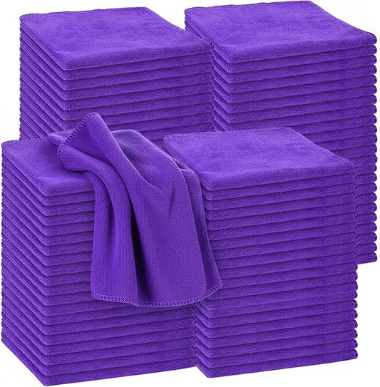90 Pcs 15.75 Inch Microfiber Cleaning Cloths with 300 GSM Absorbent Fabric for Cars Windows Kitchen Household Surfaces and Drying Towels(Purple)