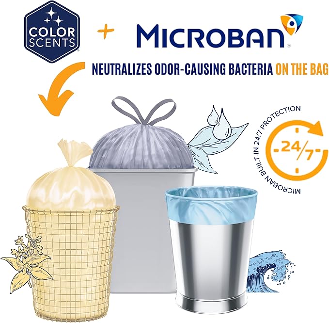 Color Scents Small Trash Bags - 4 Gallon, 60 Bags (1 Pack of 60 Count), Twist Tie – Cream bag in Vanilla Spice Scent with Microban