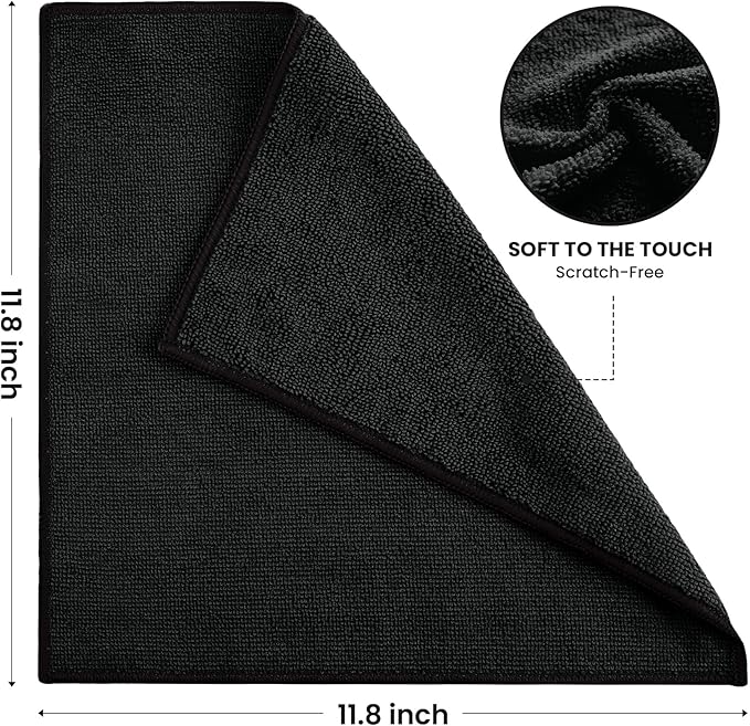Microfiber Cleaning Cloth, 12 Pack Lint-Free and Highly Absorbent Rags, Black Reusable Microfiber Towels for Car, Kitchen, Bathroom and Household Cleaning Supplies, 11.8"X11.8"