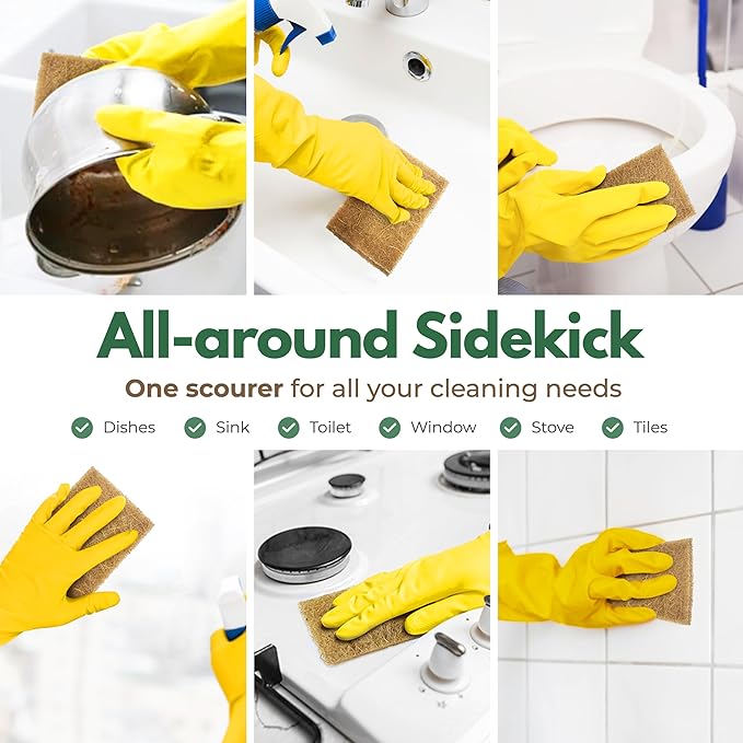 Plant Based Kitchen Scouring Pads - Pack of 24 Coconut Husk Non Abrasive Scrubbing Pads - Multipurpose Scrubbies for Dishes - Heavy Duty Dishes, Pan and Pot Scrubbers for Kitchen Non Scratch