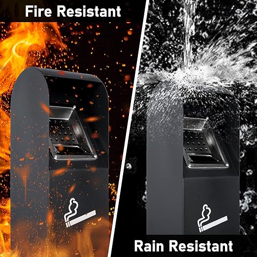 AIWFL Steel Trash Can Outdoor, Commercial Trash Bin with Removable Inner Bucket, Easy to Clean, All-Metal Construction, Standing Garbage Can for Porch/Guest Areas/Office/Balcony