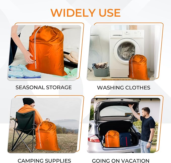 Laundry Bag with Locking Closure Drawstring – Extra Large Heavy Duty 100% Nylon, Large & Foldable Clothes Sack – Lightweight Dirty Laundry Organizer for Travel, Dorm, Gym – L 40" x H 50" (ORANGE)