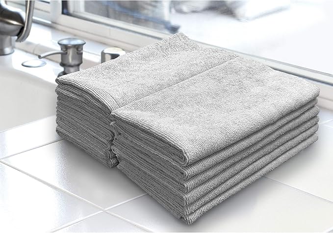 Ultra-Cut Absorbent Microfiber Towels, Silver-Embedded, Lint & Scratch-Free, for Home, Lab, & Dairy Industry Use, 12x12 Inches 25-Pack