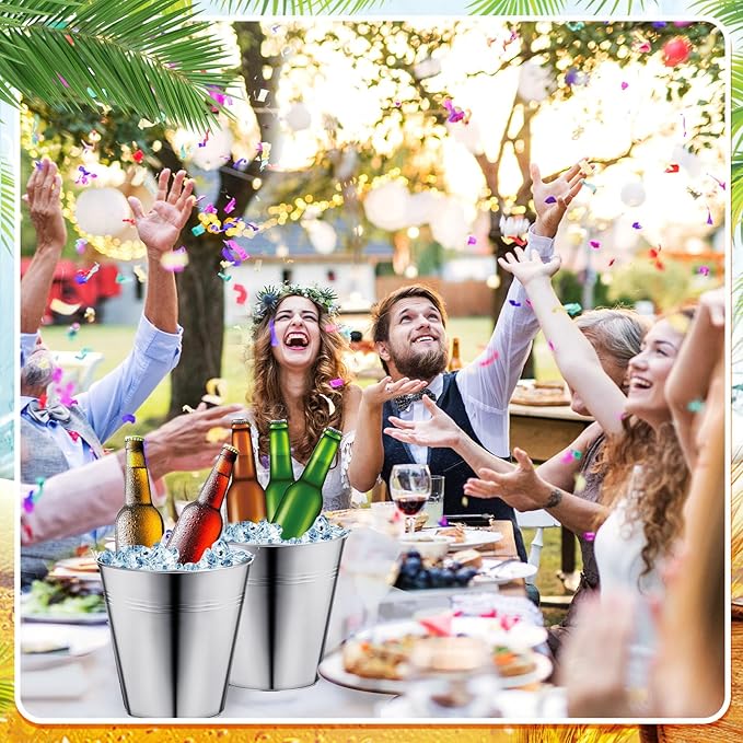 Zopeal 6 Pcs Large Metal Bucket Beer Bucket Galvanized Steel Pail with Handle for Gifts Basket Ice Candy Party(7.4 x 7.2 x 4.6 Inch,Silver)