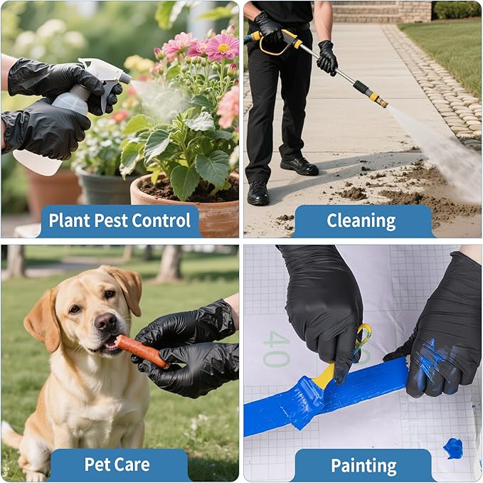 FINITEX Black Nitrile Disposable Medical Exam Gloves - 100/1000 PCS 6.3mil Gloves Powder-Free Latex-Free Food Gloves