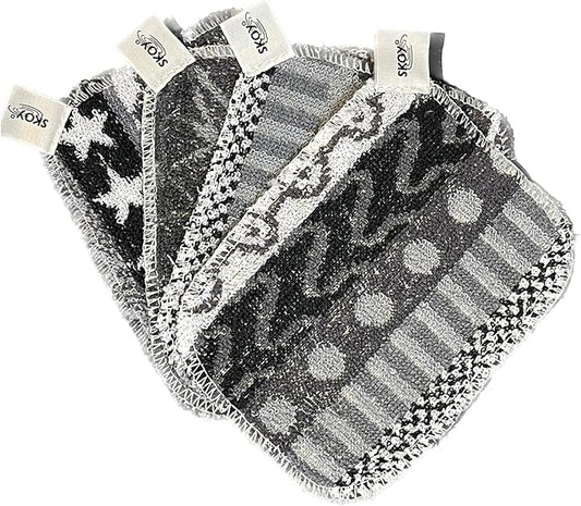Skoy Scrub, 4-Pack Reusable, Non-Scratching Dish Scrubber for Kitchen and Household Cleaning, Planet-Friendly, Dishwasher Safe Soft Scrub, Monochromatic Colors