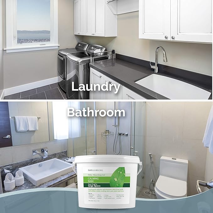 SMELLS BEGONE 1-Gallon Odor Absorber Gel - Air Freshener & Odor Eliminator for Homes, Garages & Commercial Buildings - Industrial Size - Calming Rain Scent