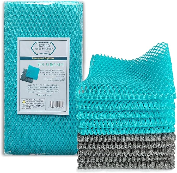 Net Scrubbers for Dishes/Innovative Mesh Dish Cloths for Washing Dishes, Quick Dry - No More Sponges with Smell / 11.5 by 11.5 inches/Advanced Raw Material-Polypropylene 100% (Mint5 Gray5)
