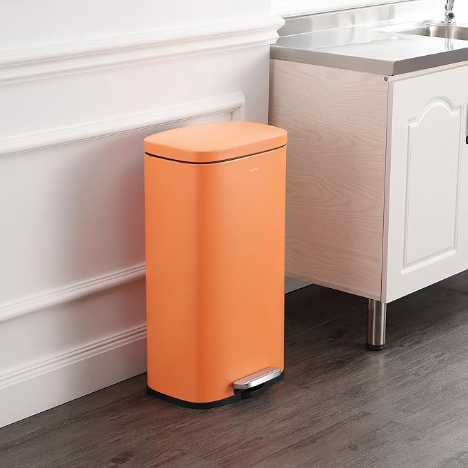 happimess HPM1011K Curtis 8-Gallon Step-Open Trash Can, Carrot Cake,with Soft-Close Lid, Fingerprint Resistant, Modern, Minimalistic for Home, Kitchen, Laundry Room, Office, Bedroom, Bathroom