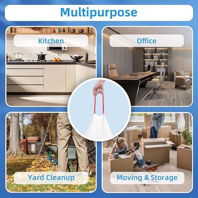 13.2 Gallon Tall Kitchen Drawstring Trash Bags, 120 Count Pre-separated Garbage Bags, Unscented, Leak Proof, Waste Bag for Kitchen, Office, Home