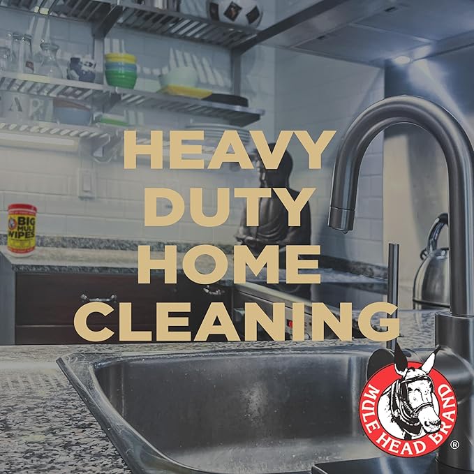 Mule Head Brand XL Heavy-Duty Cleaning Wipes – (10" x 12") – All-Purpose Garage, Automotive & Car Interior Cleaning – Ink, Paint, Tar & Grime Remover – Safe for Hands, Home, Tools & Multiple Surfaces