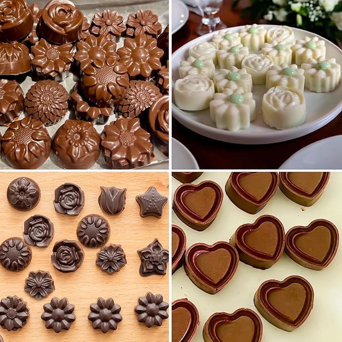 6 Pcs Silicone Chocolate Mold Set - Food-Grade Non-Stick Candy Molds Cookery Moulds for Chocolate, Candy, Jello, Soap & Crayon - Flower Shapes