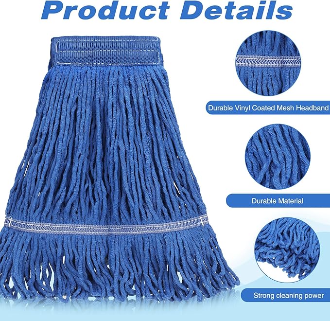 Nuogo 40 Pcs Commercial Mop Head Replacement Heavy Duty Mop Head Refill Wet Industrial Looped End String Cotton Mop Heads Bulk for Home Industrial Commercial Cleaning Supplies, Blue