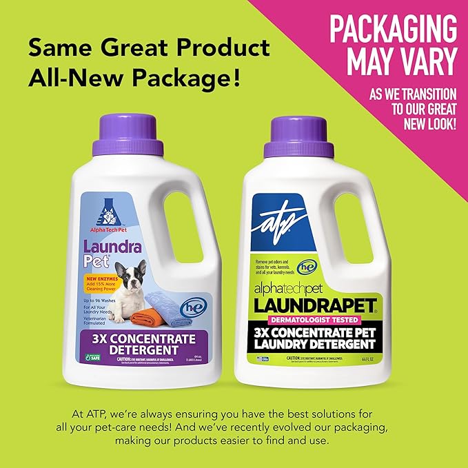 LaundraPet 3X Strength Premium Laundry Detergent with Enzyme Cleaner - 64 Oz (96 Washes) Pet Stain and Odor Eliminator, Enzymatic Detergent by Alpha Tech Pet