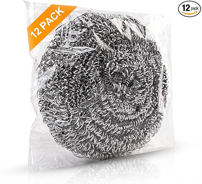 12Pack Upgraded Steel Wool Scrubbers - Premium Stainless Steel Scrubber, Metal Scouring Pads, Steel Wool Pads, Kitchen Cleaner, Heavy Duty Cleaning Supplies - Especially for Tough Cleaning