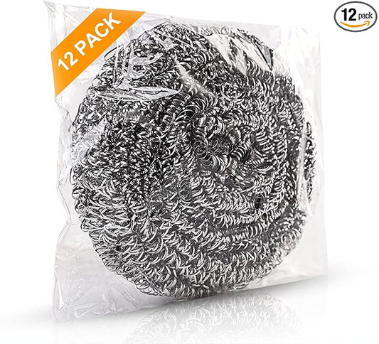 12Pack Upgraded Steel Wool Scrubbers - Premium Stainless Steel Scrubber, Metal Scouring Pads, Steel Wool Pads, Kitchen Cleaner, Heavy Duty Cleaning Supplies - Especially for Tough Cleaning